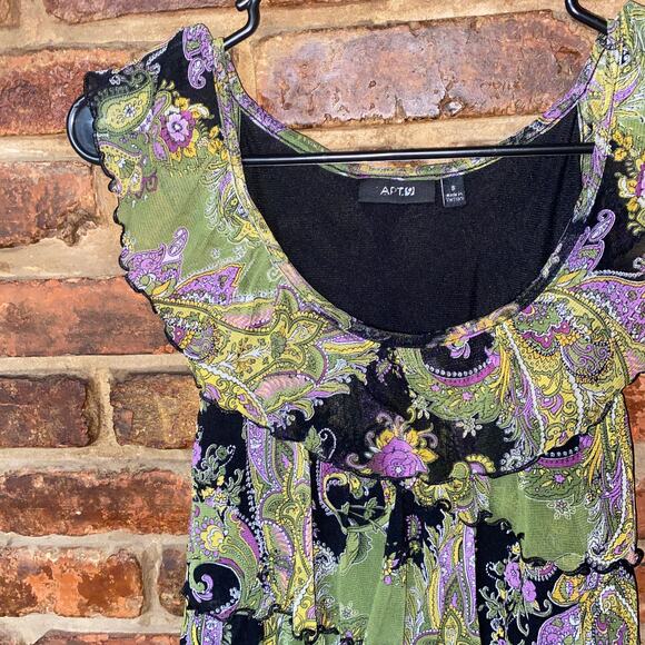 Apt. 9 Multicolored Paisley Sleeveless Tiered Ruffle Top Women's Size Small - Picture 2 of 6